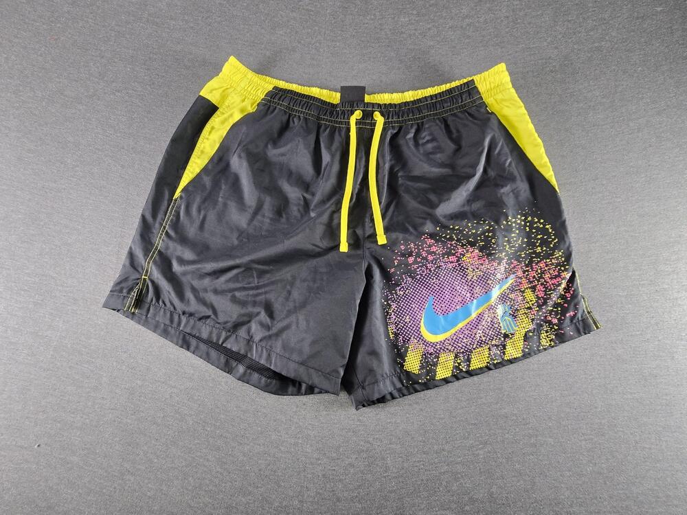 Nike 90s Kyrie Shorts Mens 2XL Black Neon Retro Swim Trunks Lined Drawstring